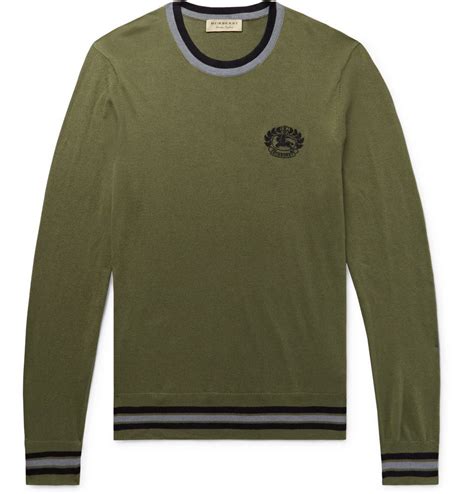 burberry slim-fit logo-embroidered cotton and silk-blend sweater